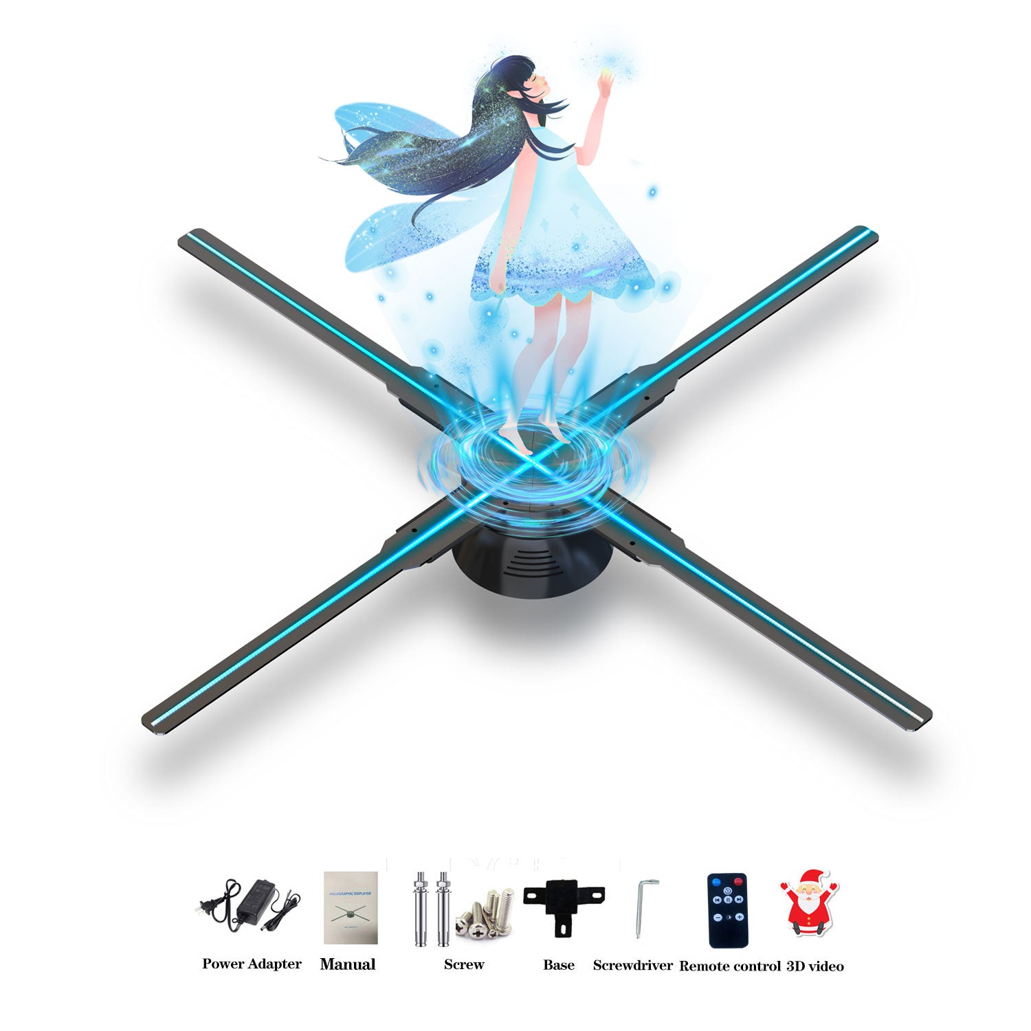 Missyou 27.5" 3D Hologram Fan Projector, Remote, Bluetooth, Splicing, 700 Video Library, 832 LEDs for Business Signs, Bar, Casino, Party, Halloween