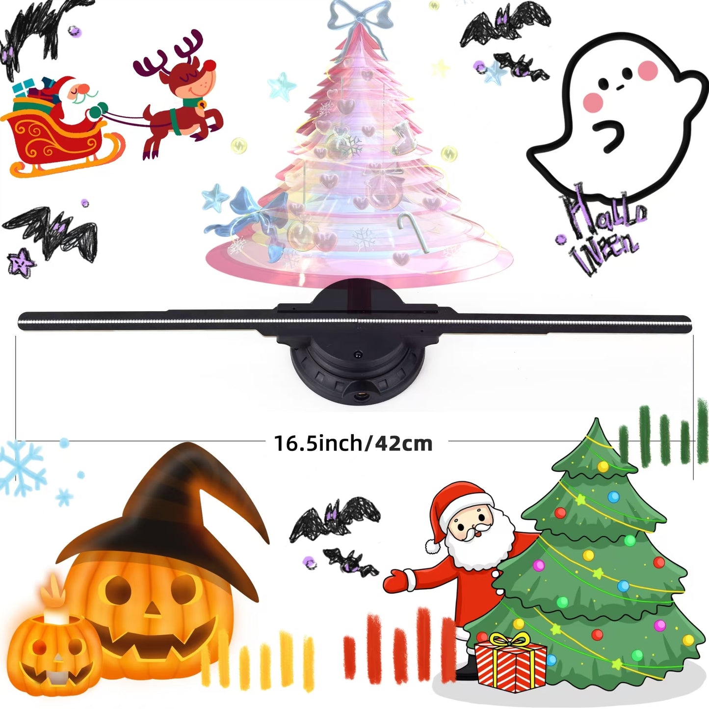 MISSYOU 3D Holographic Fan, 16.5 Inch Projector (42cm), 700 Video Library, for Halloween Christmas Party, Business Sign, Bar, Casino