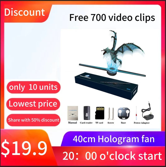 MISSYOU 3D Holographic Fan, 40cm, 700 Video Library, for Halloween Christmas Party, Business Sign, Bar, Casino