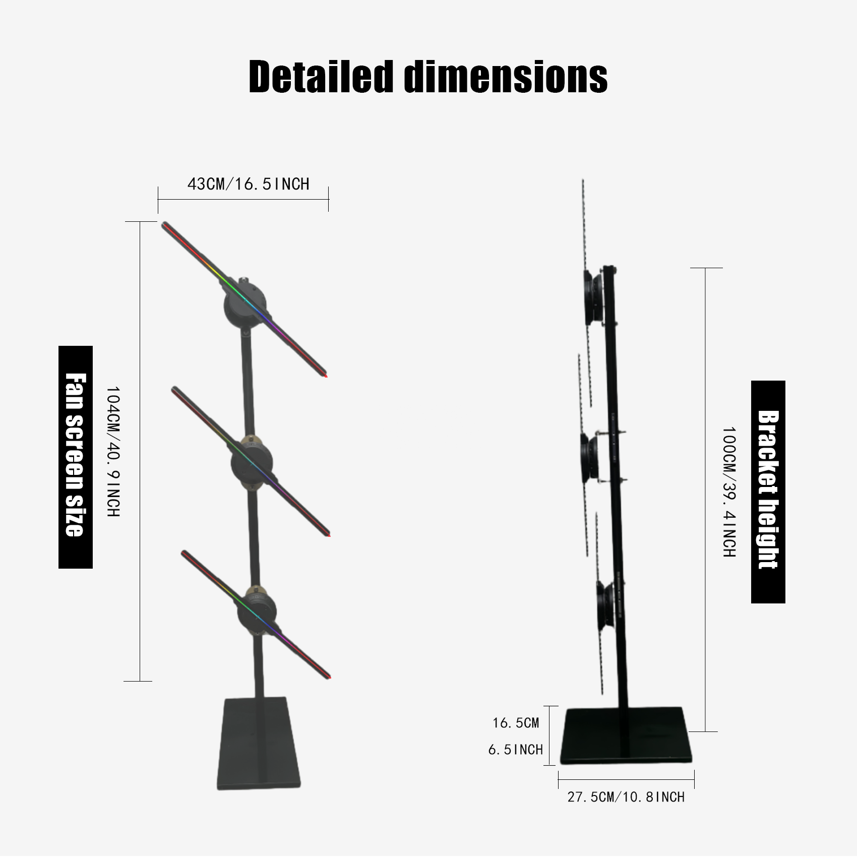 Holographic fan stand with multi-function base, 42cm（16.5 inches ）splicing stand