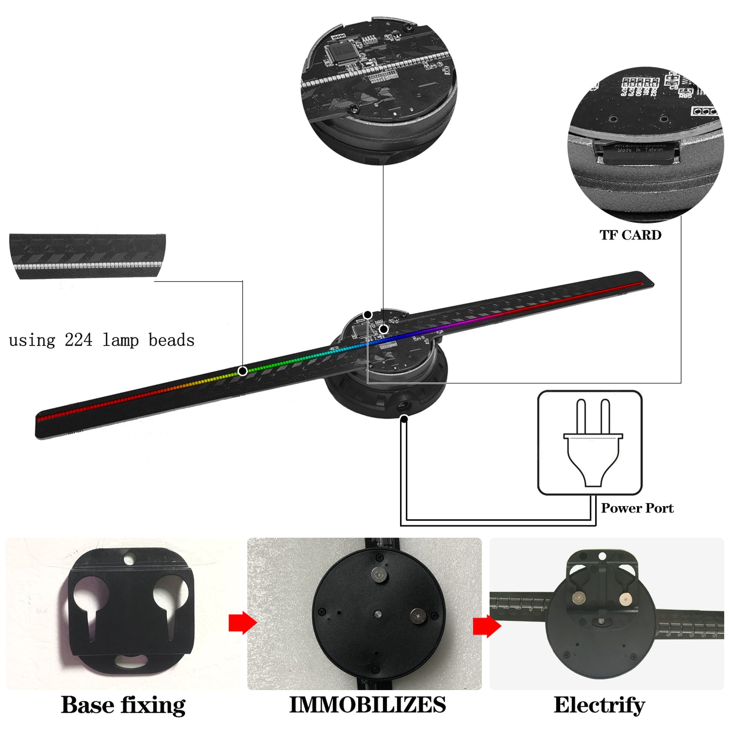 3D Hologram Fan, 16.5" with WiFi, APP Control, Disassembled Fan Blades for Compact Size, Ideal Hologram Display for Events and Ads