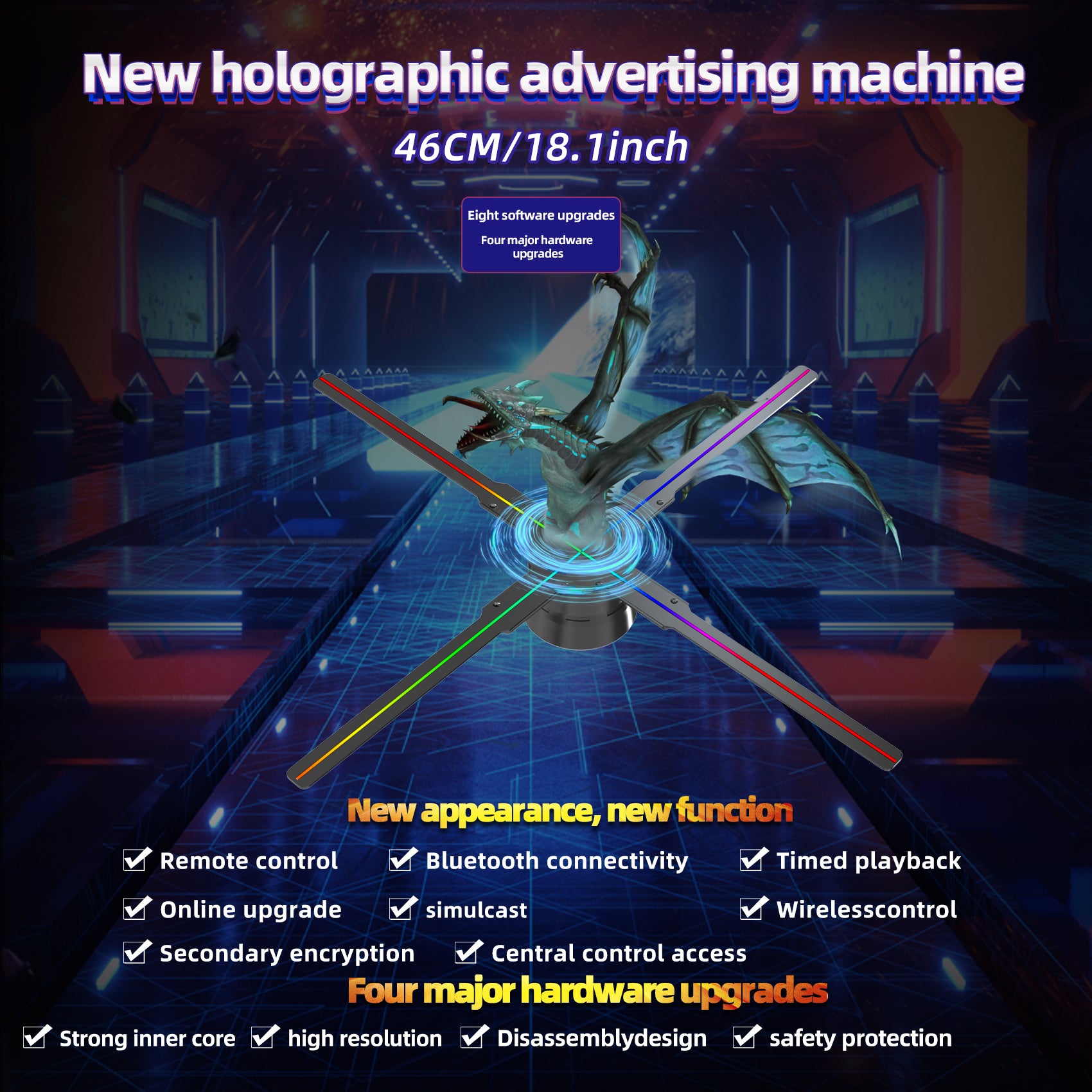 Missyou 18.1" 3D Hologram Fan WiFi Projector, 700 Video Library, Tabletop Holographic LED Night Light for Halloween, Shop, Bar, Casino, Party Ads