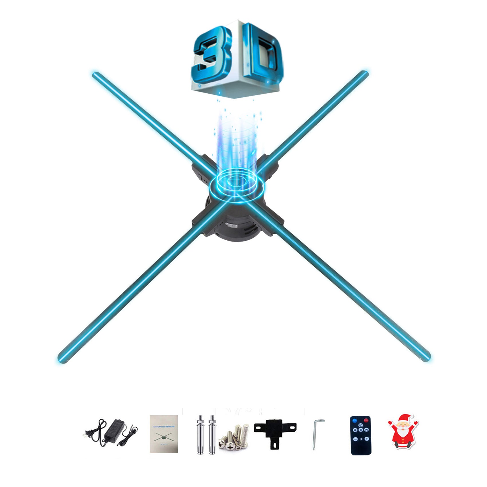 Missyou 27.5" 3D Hologram Fan Projector, Remote, Bluetooth, Splicing, 700 Video Library, 832 LEDs for Business Signs, Bar, Casino, Party, Halloween