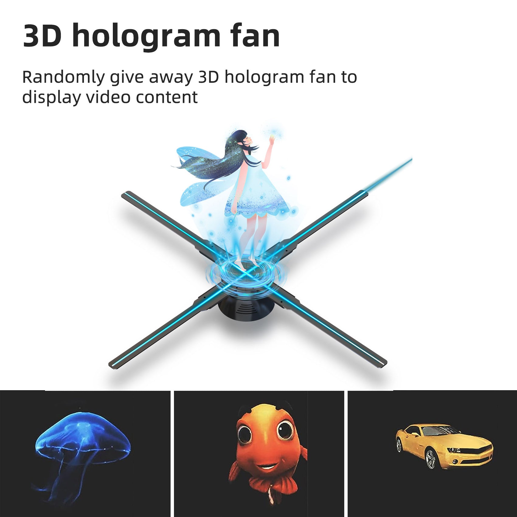 Missyou 27.5" 3D Hologram Fan Projector, Remote, Bluetooth, Splicing, 700 Video Library, 832 LEDs for Business Signs, Bar, Casino, Party, Halloween
