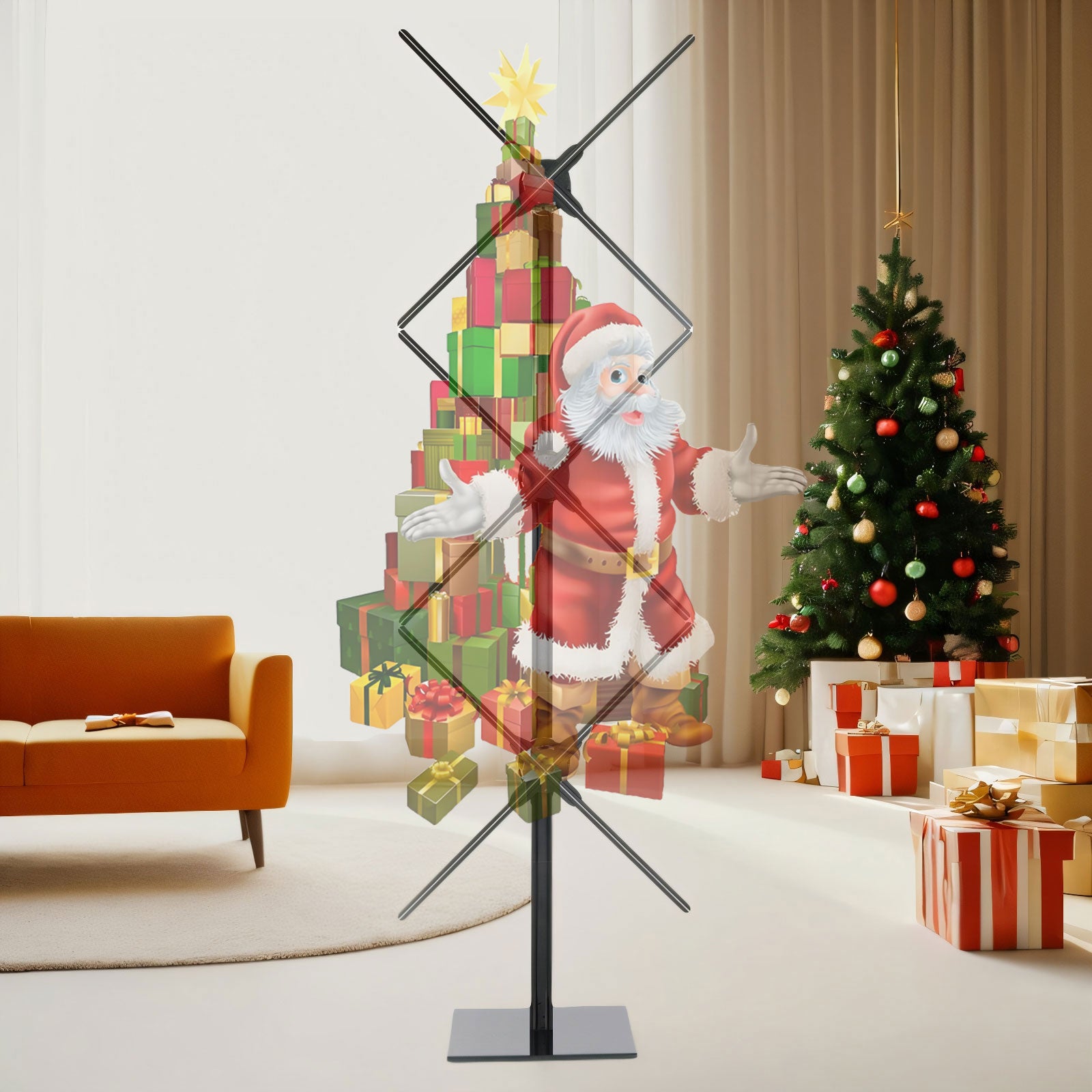 Miss You Triple Fan Hologram: Easy Splicing for Expansive 3D Visuals, Perfect for Business Advertising with Stunning, Dynamic Displays