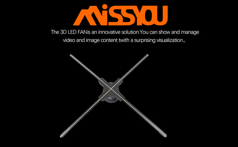 Missyou 25.6" 3D Hologram Fan Projector with Remote, Bluetooth, Splicing, 700 Videos, 768 LEDs for Business Signs, Bar, Casino, Party, Halloween