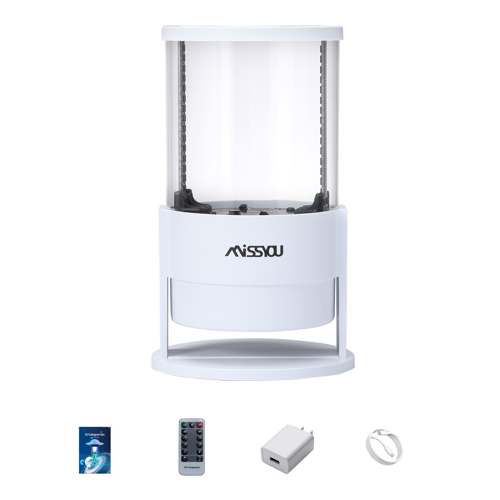 Missyou 3D Hologram Fan, 360° 3D Hologram Projector HD LED Holographic Christmas Tree Advertising Display with Remote Bluetooth WiFi,700 Video Library for Business,Bar,Halloween,Stage Lights