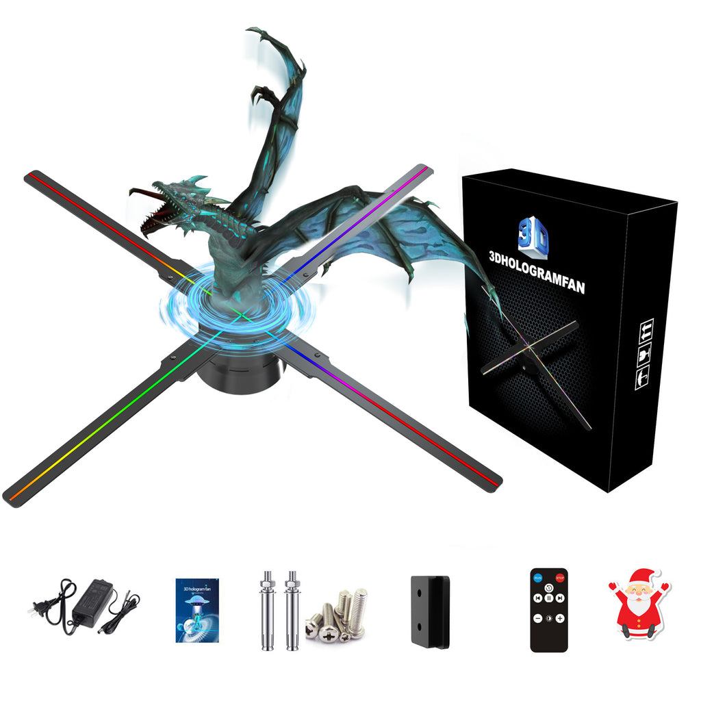Missyou 18.1" 3D Hologram Fan WiFi Projector, 700 Video Library, Tabletop Holographic LED Night Light for Halloween, Shop, Bar, Casino, Party Ads
