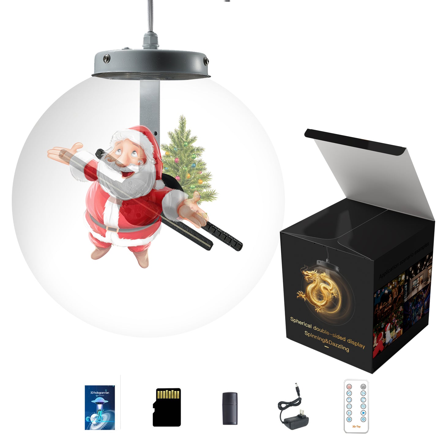 3D Hologram Fan, Christmas Tree Ball 3D Hologram Projector Advertising Display with Cover, 700 Video Library (Diameter 5.9" 3D Hologram Christmas Tree Ball)