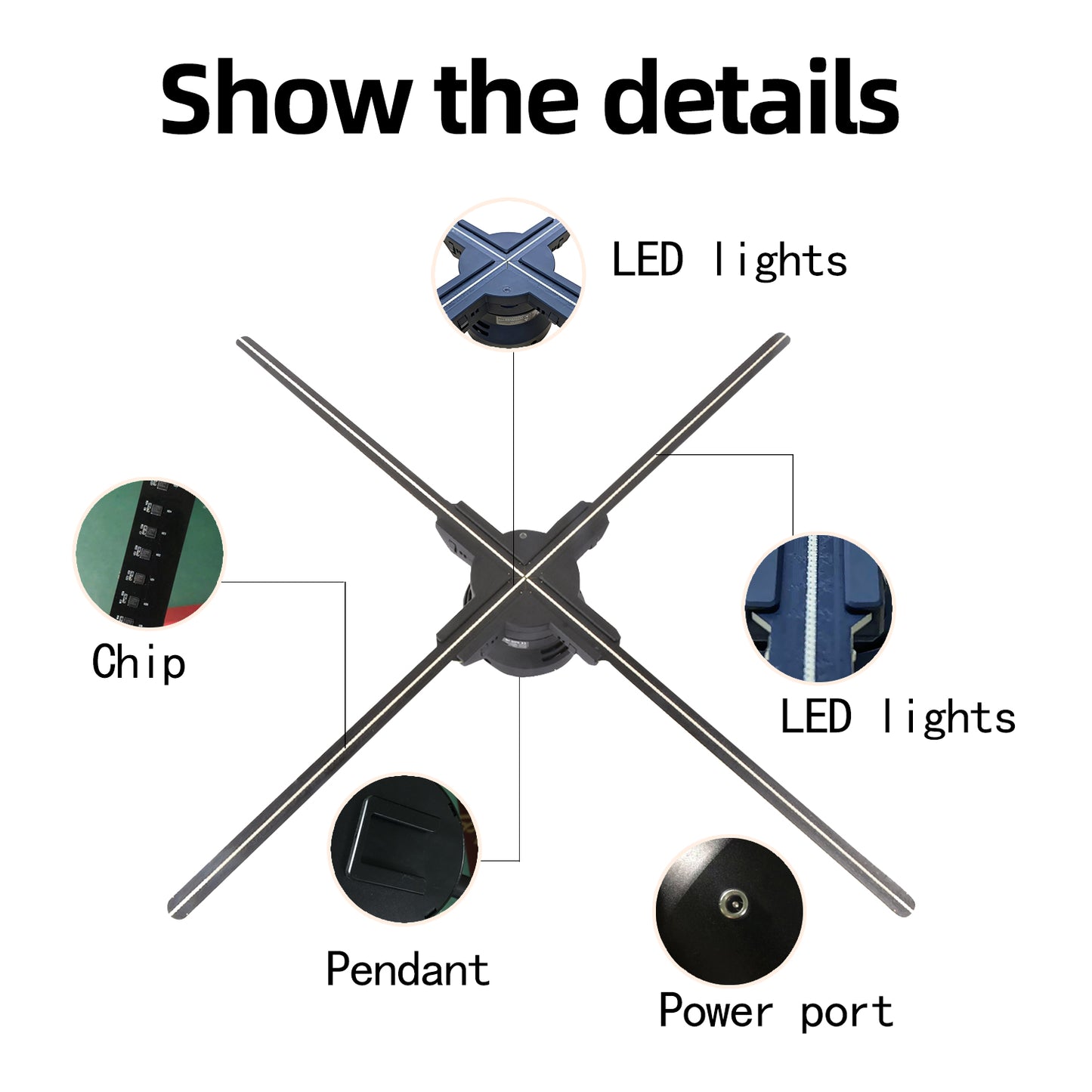 3D Hologram Fan Display with WiFi, Four-Axis Spin, Fast Upload via iPhone/Android, 31.5" 3D Holographic Fan Projector for Shop, Bar