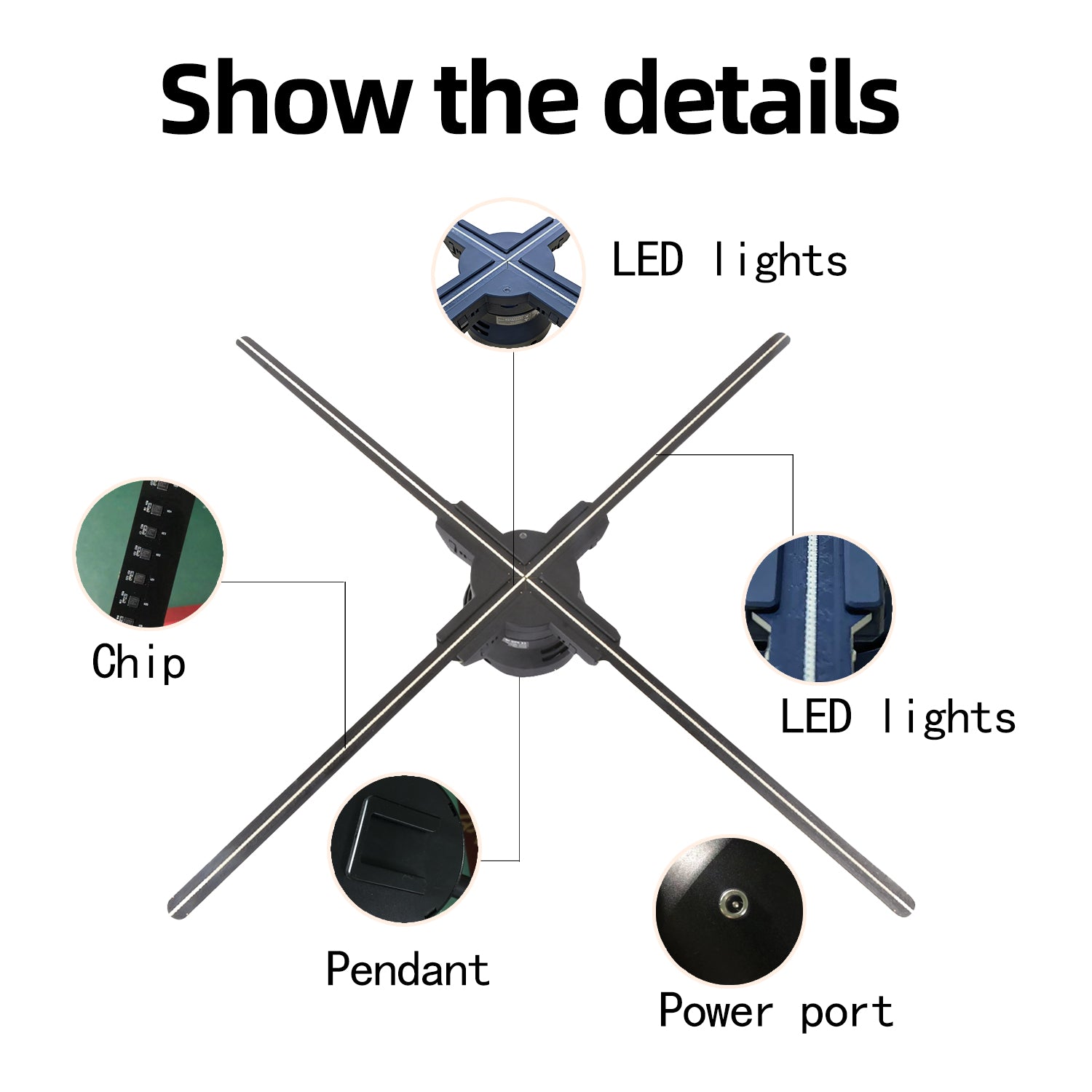 3D Hologram Fan Display with WiFi, Four-Axis Spin, Fast Upload via iPhone/Android, 31.5