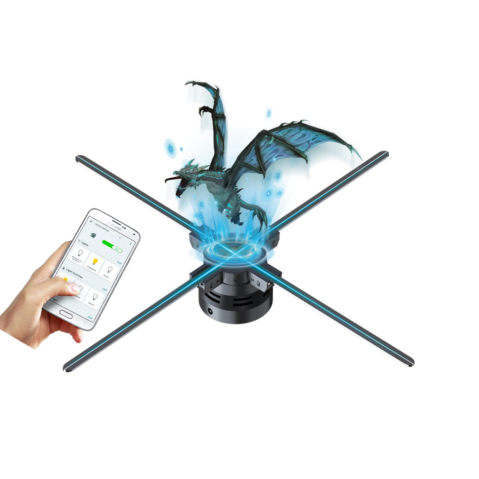 3D Hologram Fan Display with WiFi, Four-Axis Spin, Fast Upload via iPhone/Android, 33.5