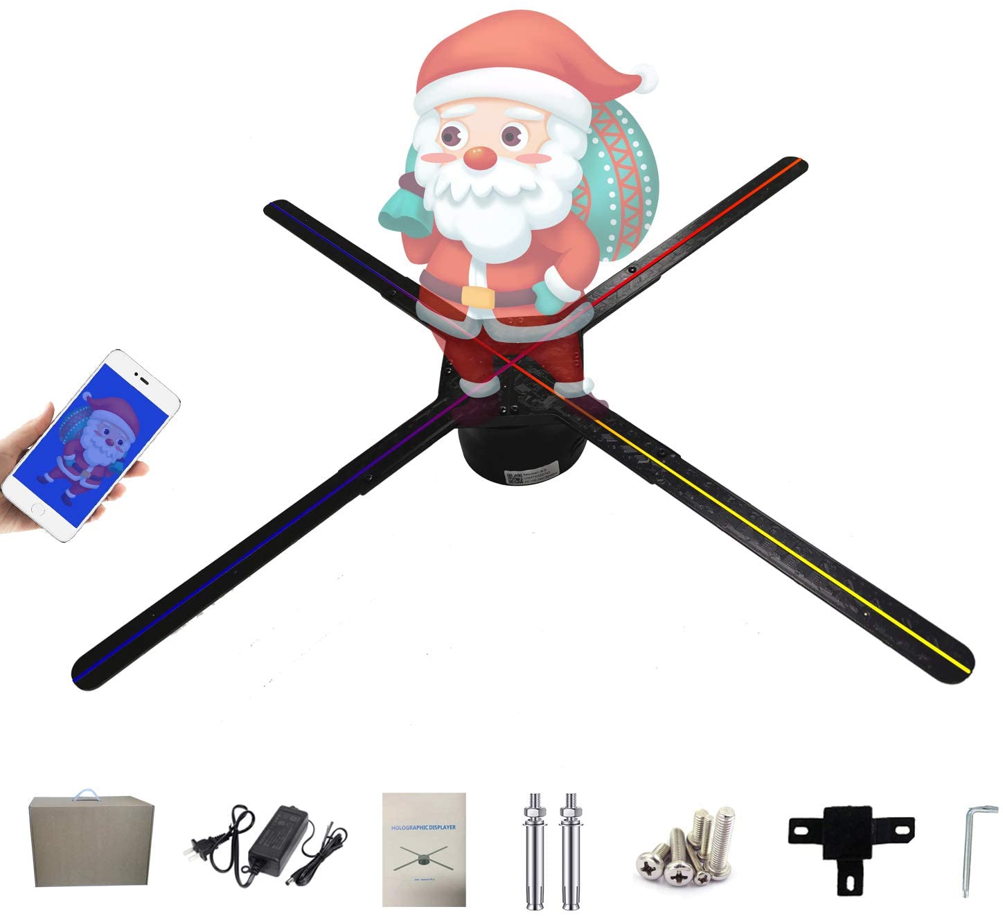 3D Hologram Fan Projector - 25.59"inch Wi-Fi LED Display for Halloween Ads, Events, Exhibitions, App Control, 1024 LEDs, 700+ Videos, Support