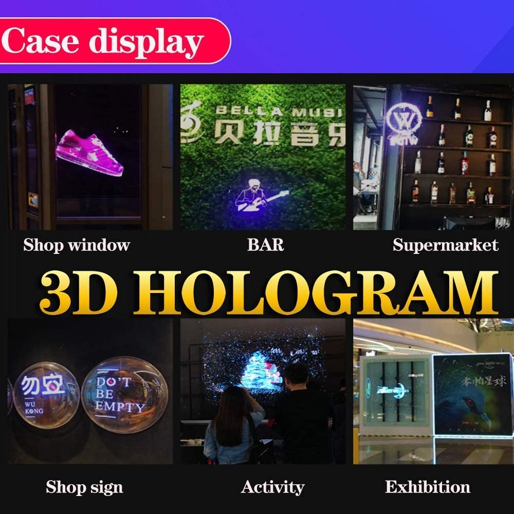 3D Hologram Fan Projector, 17.7" Tabletop Holographic LED Ceiling Light for Shop, Bar, Casino, Party, Advertising Display - Missyou